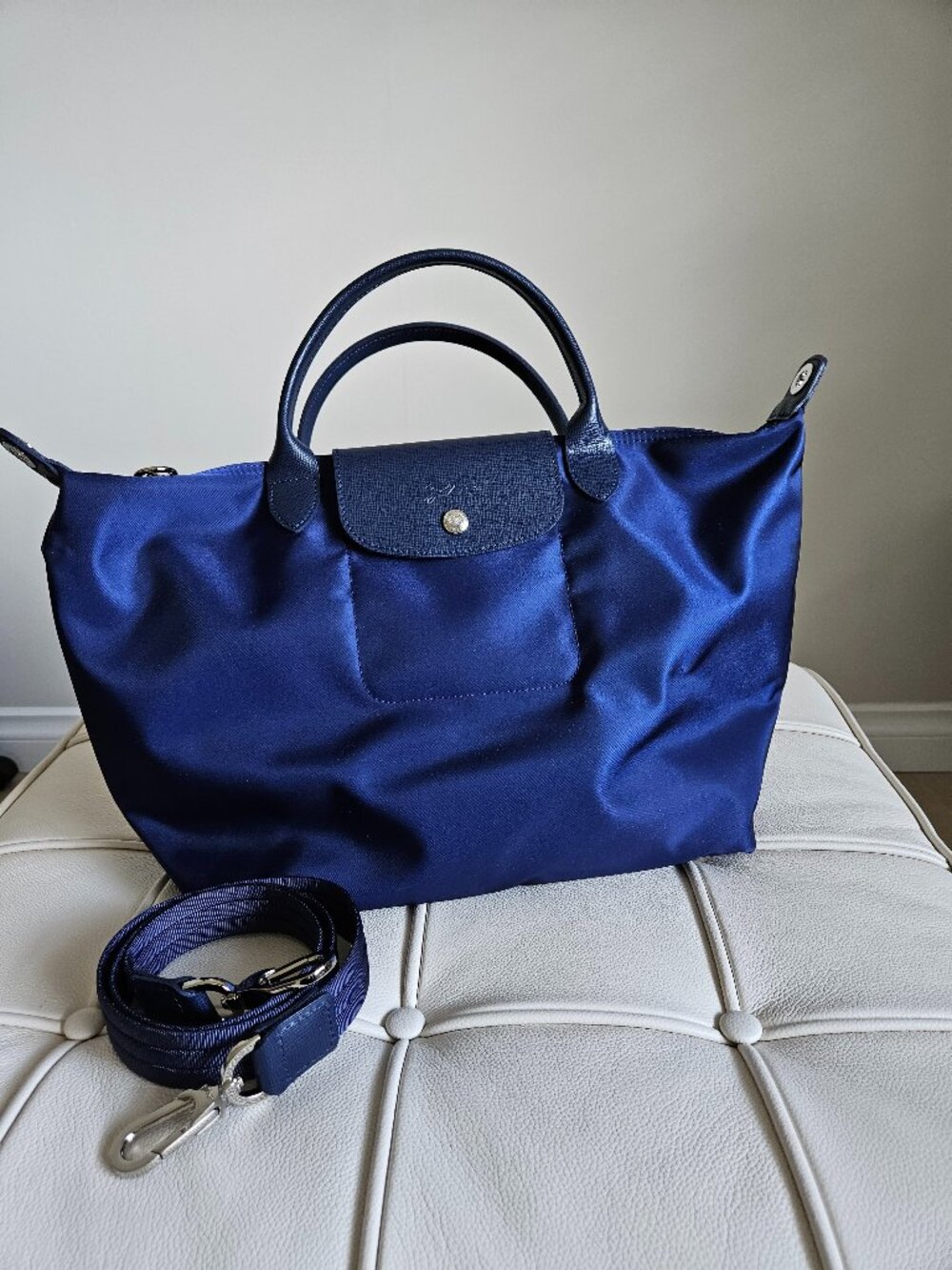 Longchamp Le Pliage Neo Medium Top Handle Bag with Strap - Navy